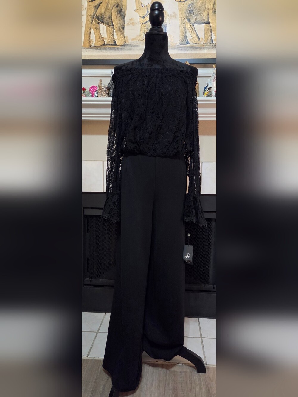 🖤 Adrianna Papell Lace & Crepe Off-The-Shoulder Jumpsuit 🖤
